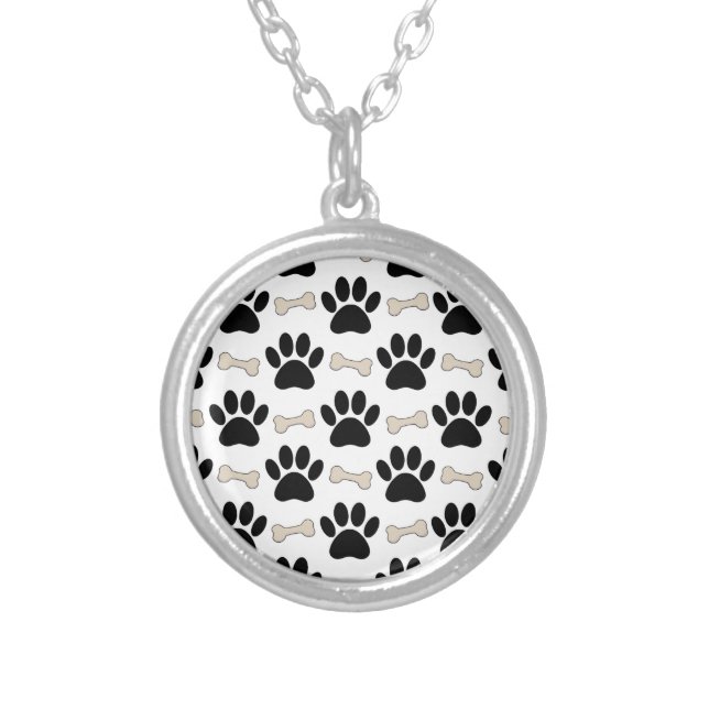 Paws And Bones Pattern Silver Plated Necklace (Front)