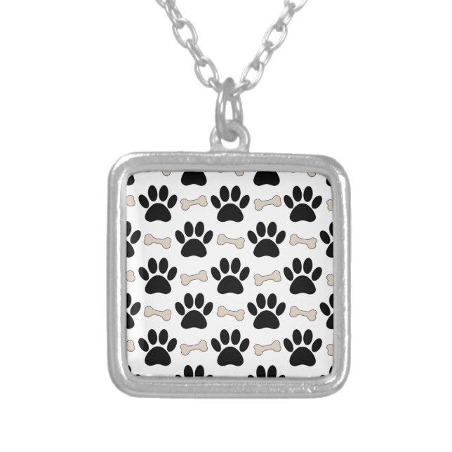Paws And Bones Pattern Silver Plated Necklace (Front)