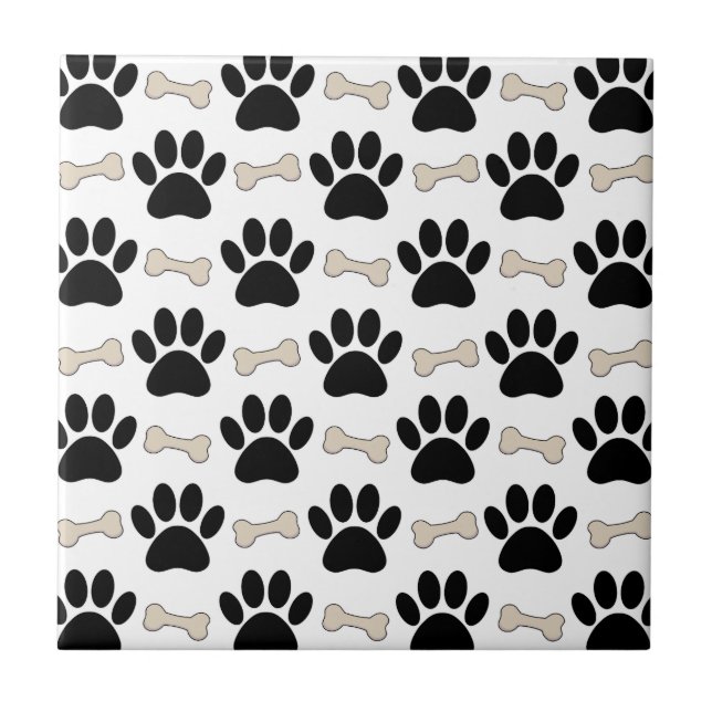 Paws And Bones Pattern Square Ceramic Tile (Front)