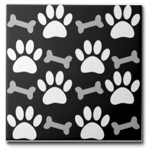 Paws And Bones Seamless Black White Gray Custom Ceramic Tile