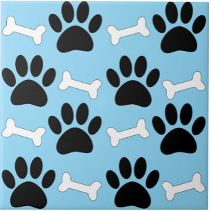 Paws And Bones Seamless Pattern Custom Blue Ceramic Tile
