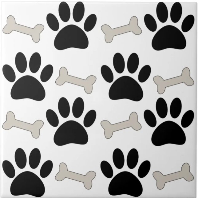 Paws And Bones Seamless Pattern Custom  Ceramic Tile (Creator Uploaded)