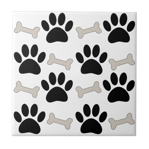 Paws And Bones Seamless Pattern Custom Pet Ceramic Tile