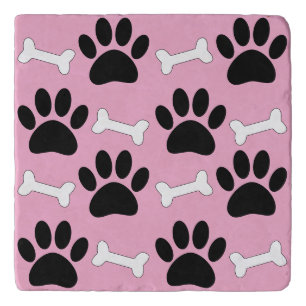 Paws And Bones Seamless Pattern Custom Pink Trivet