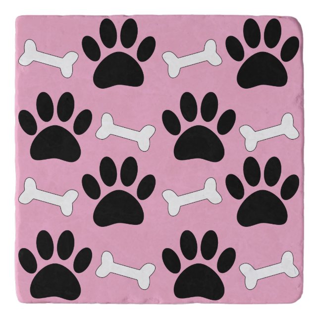 Paws And Bones Seamless Pattern Custom Pink Trivet (Front)