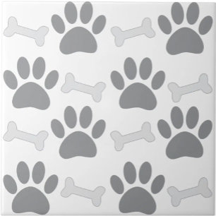 Paws And Bones Seamless Pattern Custom White Gray Ceramic Tile
