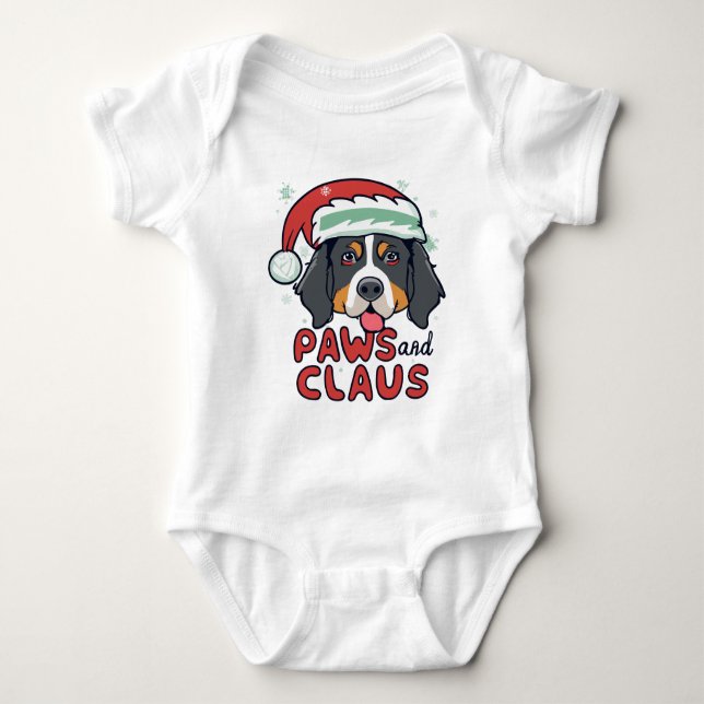 Paws and Claus - Christmas Bernese Dog Baby Bodysuit (Front)