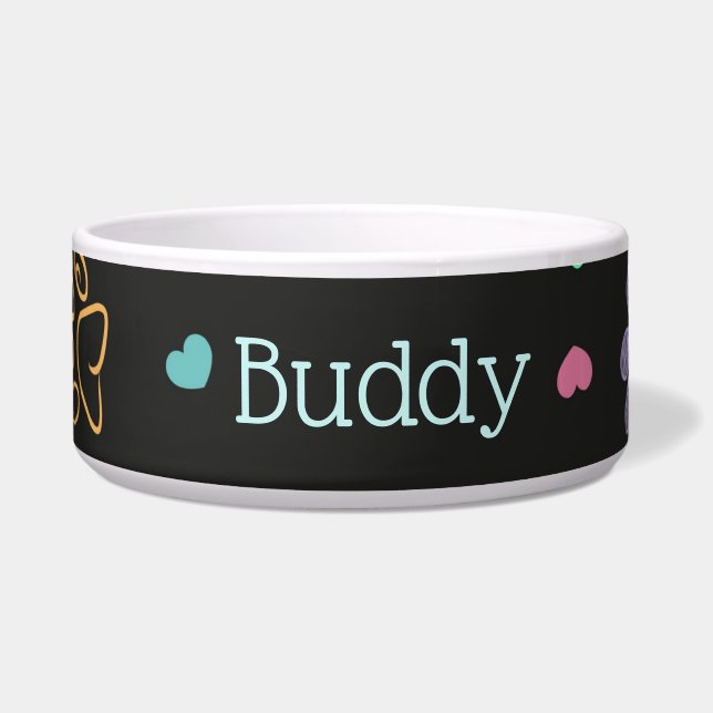 Paws and Hearts Personalized with Name  Bowl (Front)