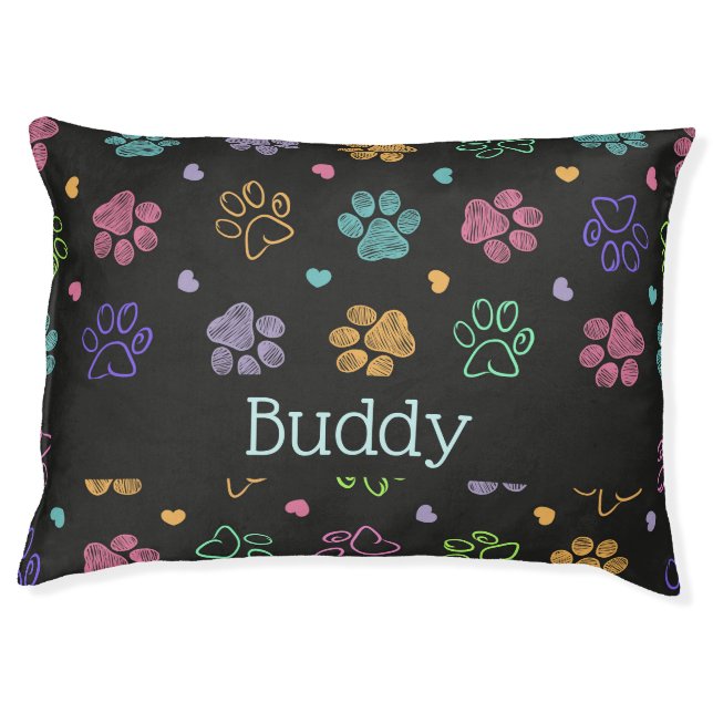 Paws and Hearts Personalized with Name   Pet Bed (Front)
