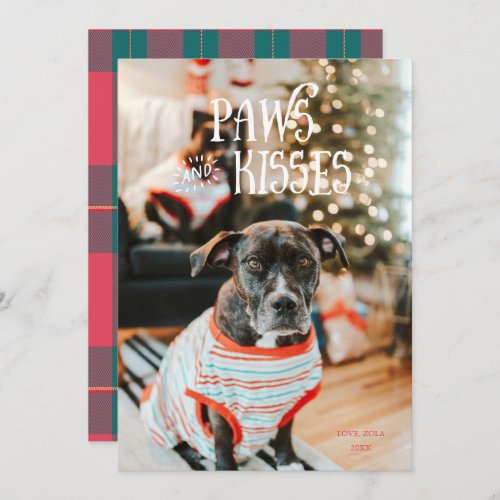 Paws and Kisses Silly Pet Photo Holiday Card