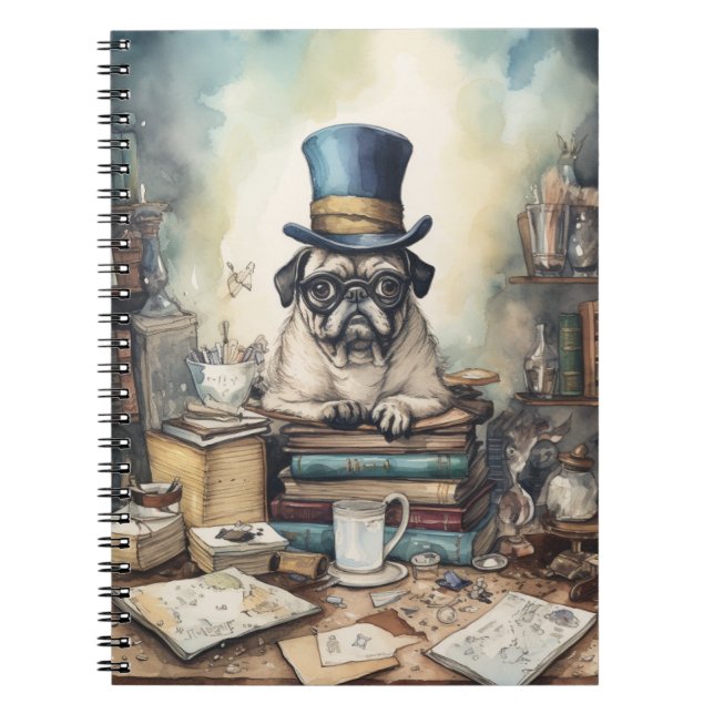Paws and Pages: Adventures of a Whimsical Pug Scho Notebook (Front)