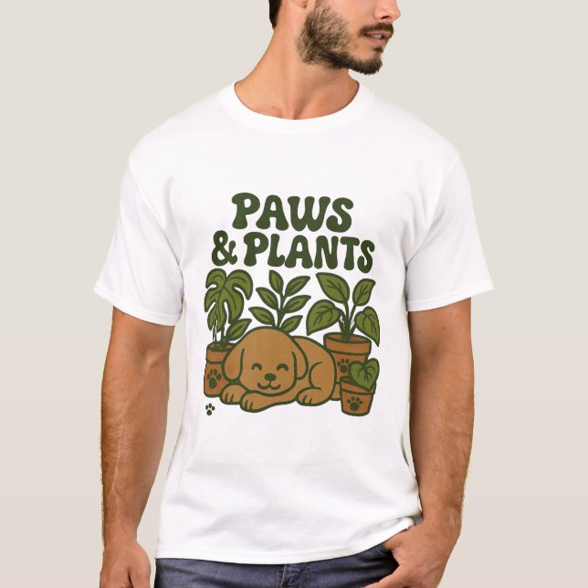 Paws and Plants Dog & Garden Design T-Shirt (Front)