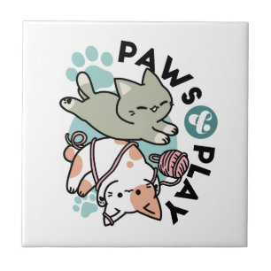 Paws and Play – Adorable Cat Illustration Ceramic Tile