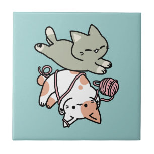 Paws and Play – Adorable Cat Illustration Ceramic Tile