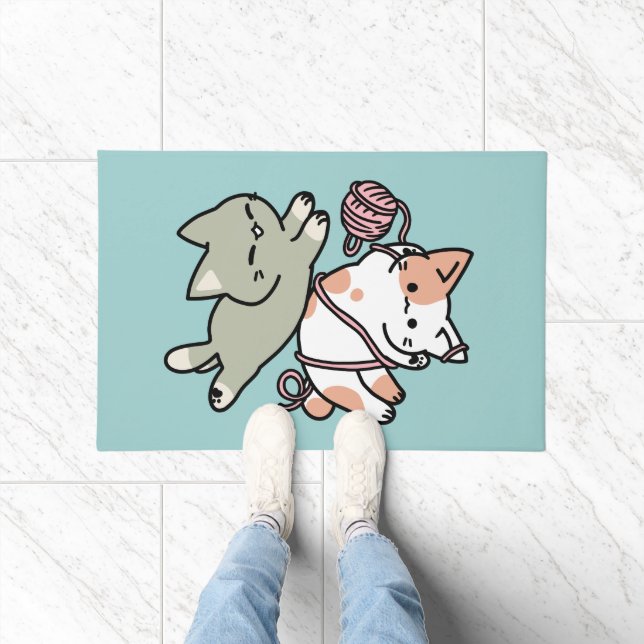 Paws and Play – Adorable Cat Illustration Doormat (Indoor)