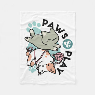 Paws and Play – Adorable Cat Illustration Fleece Blanket