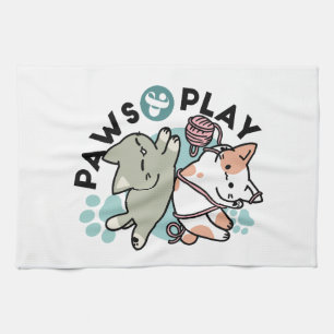 Paws and Play – Adorable Cat Illustration Kitchen Towel