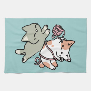 Paws and Play – Adorable Cat Illustration Kitchen Towel
