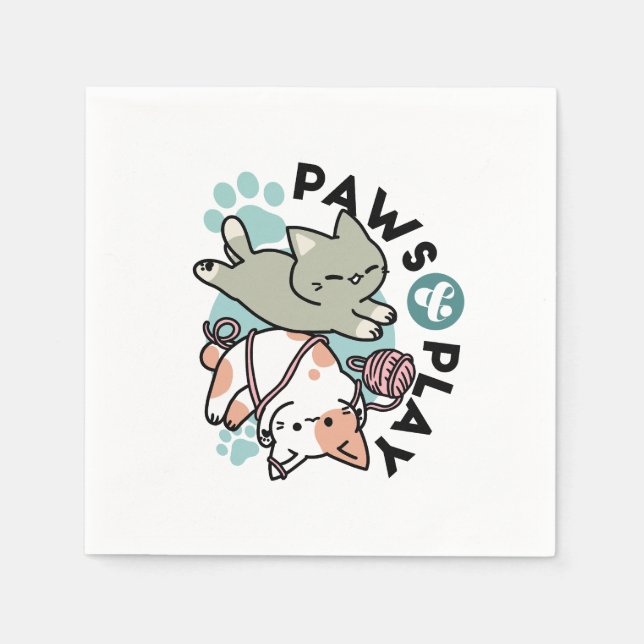 Paws and Play – Adorable Cat Illustration Napkins (Front)