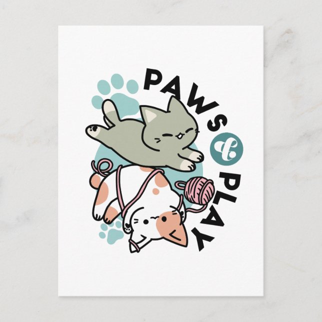 Paws and Play – Adorable Cat Illustration Postcard (Front)