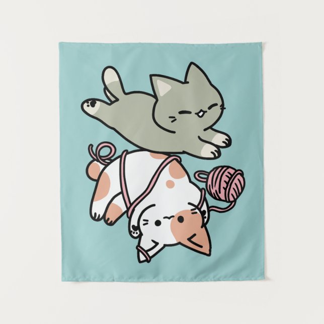 Paws and Play – Adorable Cat Illustration Tapestry (Front)