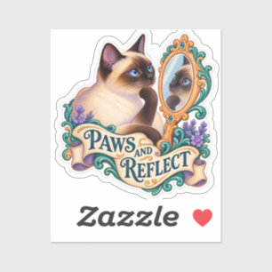 Paws and Reflect Blue Eyed Siamese Cat Mirror Sticker