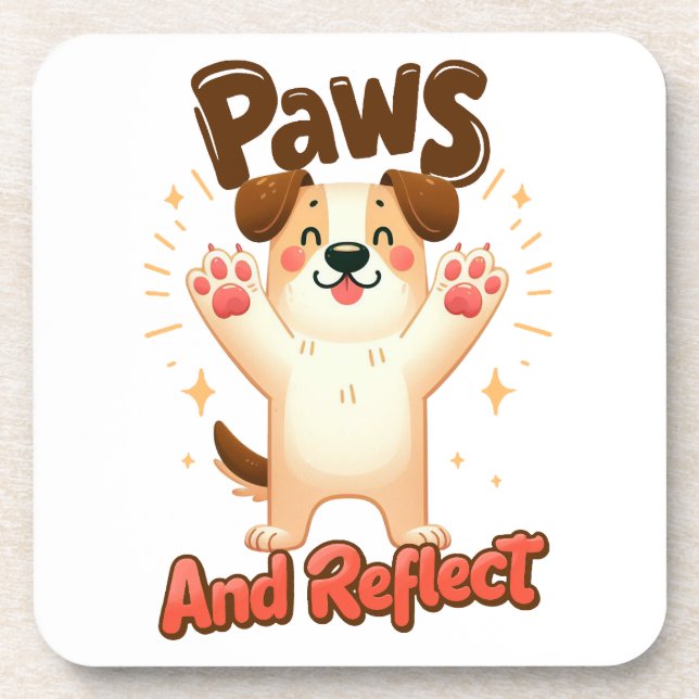Paws And Reflect Cute Dog Beverage Coaster (Front)