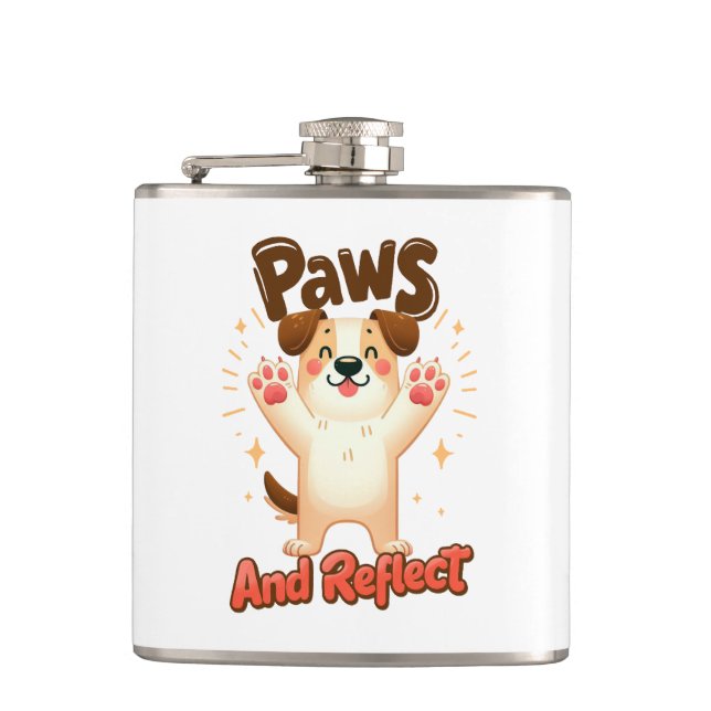 Paws And Reflect Cute Dog Flask (Front)
