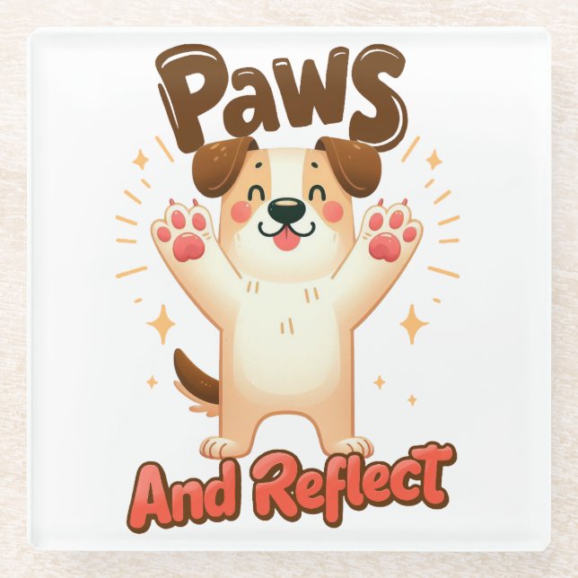 Paws And Reflect Cute Dog Glass Coaster (Front)