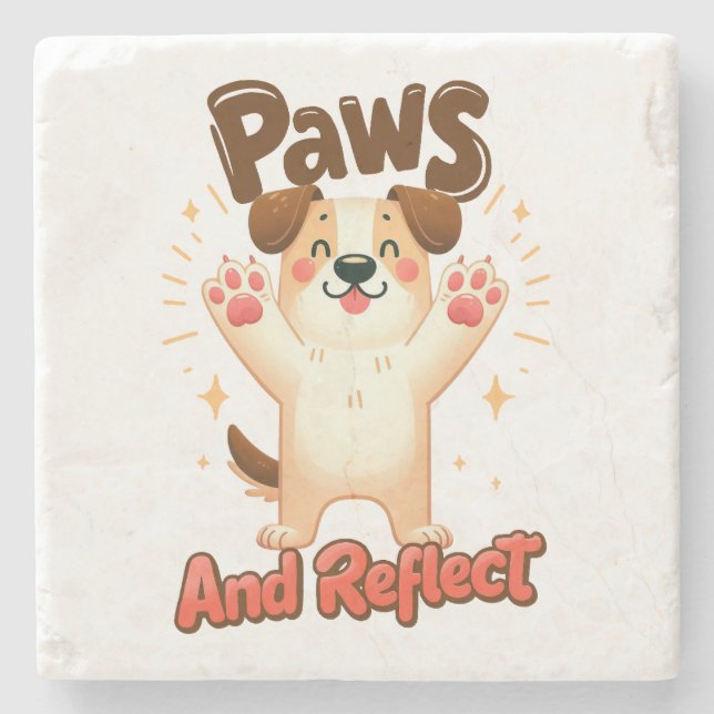 Paws And Reflect Cute Dog Stone Coaster (Front)