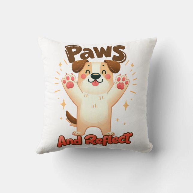 Paws And Reflect Cute Dog Throw Pillow (Back)