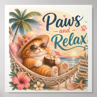 Paws and Relax Beach Cat Acrylic Photo Tile