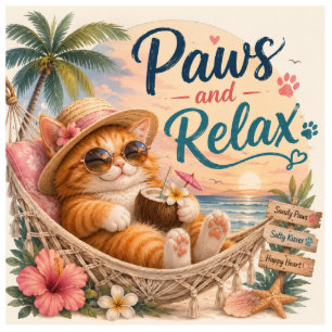 Paws and Relax Beach Cat Cutout