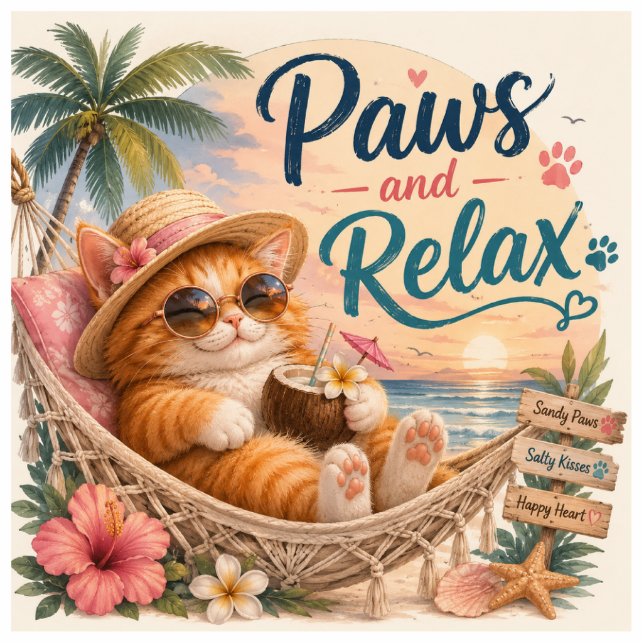 Paws and Relax Beach Cat Cutout (Front)