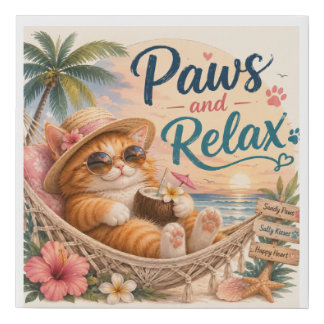 Paws and Relax Beach Cat Faux Canvas Print