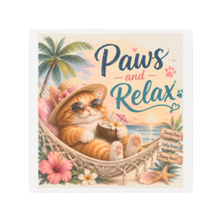 Paws and Relax Beach Cat Metal Print
