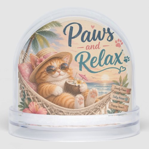 Paws and Relax Beach Cat Snow Globe