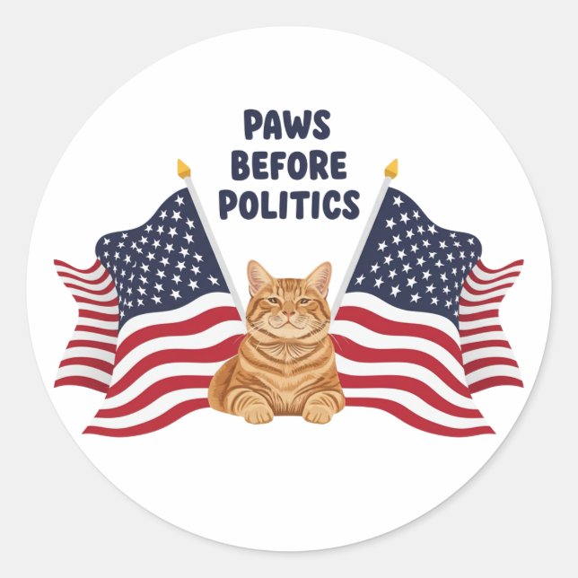 Paws Before Politics – Patriotic Cat Sticker (Front)
