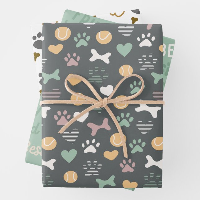  Paws Bones Balls And Best Friend Pattern Wrapping Paper Sheets (In situ)