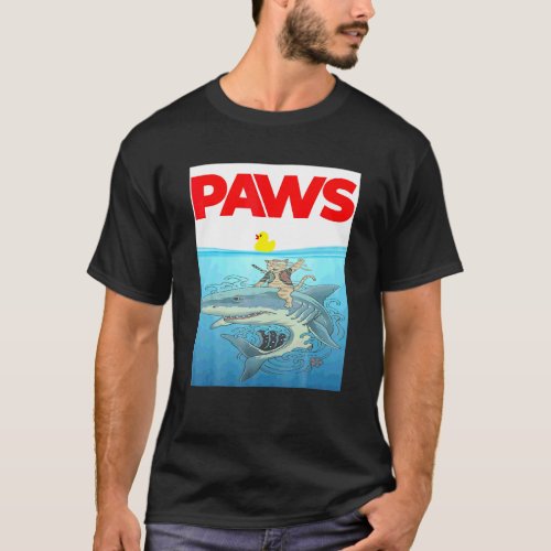 Paws Cat And Yellow Rubber Duck Design T-Shirt