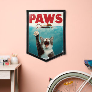 PAWS Cat Kitty Parody Of The Jaws Movie Poster Pennant