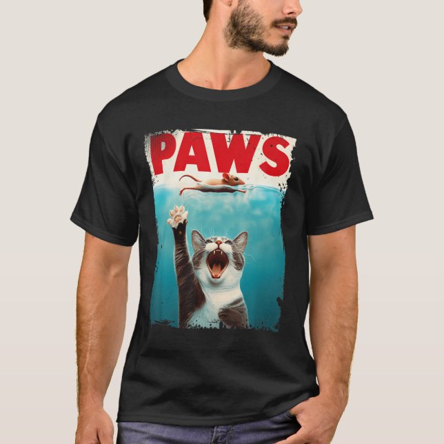 Paws Cat Mouse Parody Cat Shark Chasing Mouse Kitt T-Shirt (Front)