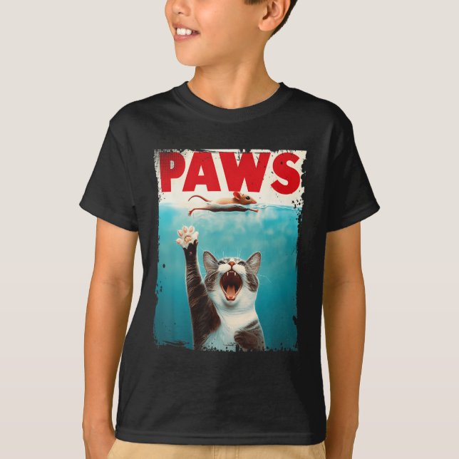 Paws Cat Mouse Parody Cat Shark Chasing Mouse Kitt T-Shirt (Front)