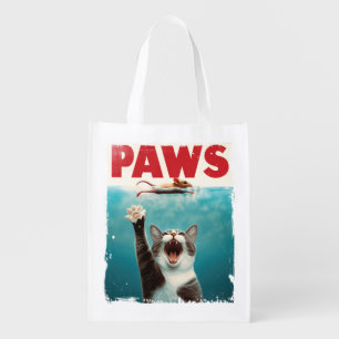 PAWS Cat Mouse Parody Of The Jaws Movie Poster Grocery Bag