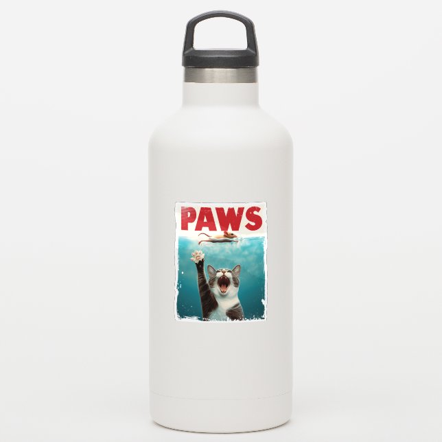 PAWS Cat Mouse Parody Of The Jaws Movie Poster Sticker (Waterbottle)