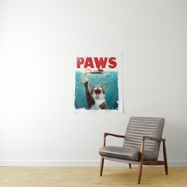 PAWS Cat Mouse Parody Of The Jaws Movie Poster  Tapestry (In Situ)