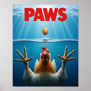 PAWS Chicken Meme – Jaws-Inspired Poultry Humor Poster