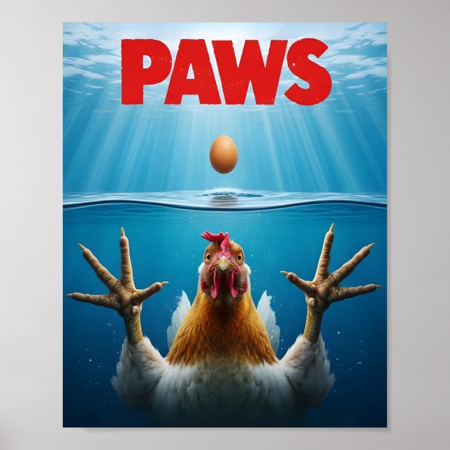 PAWS Chicken Meme – Jaws-Inspired Poultry Humor Poster (Front)