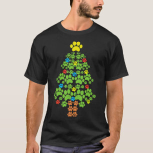 Paws Christmas Tree Dog Or Cat With Santa Lights F T-Shirt