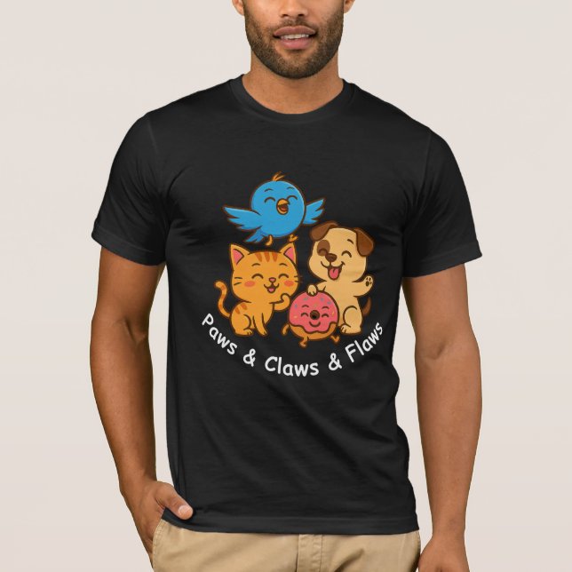 Paws & Claws & Flaws – Cute Animal Trio T-Shirt (Front)